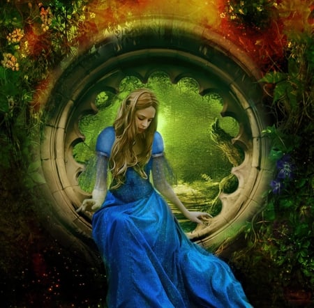 Forest Dreams - abstract, fantasy, lady, blue, forest