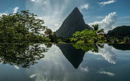 Mountain - cloud, laake, trees, mountain