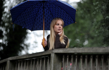 Rain - trees, blonde, umbrella, rain