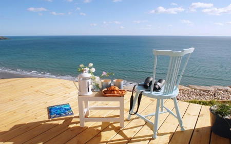 Beautiful View - ocean, photography, nature, view, chair, breakfast, beautiful, flowers, sea