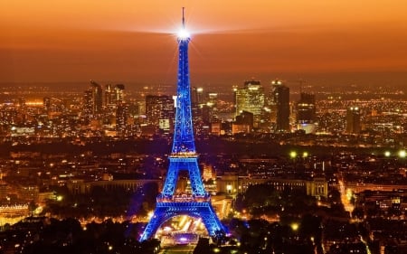 Paris Night - bleu, blue, city, night, eiffel, paris, tour, nature, hd, france