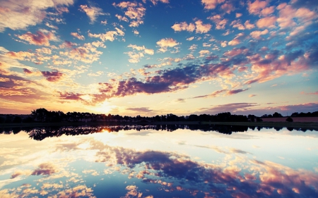 Reflection - sky, lake, reflection, clouds, nature