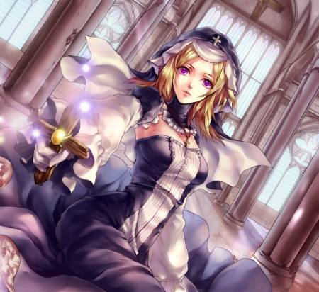 Magical Cross - pretty, anime, elegant, divine, female, maiden, dress, blonde, blond hair, long hair, sublime, gorgeous, blond, nice, gown, anime girl, beautiful, hot, girl, blonde hair, beauty, lovely, sweet, lady, cute, cross, sexy