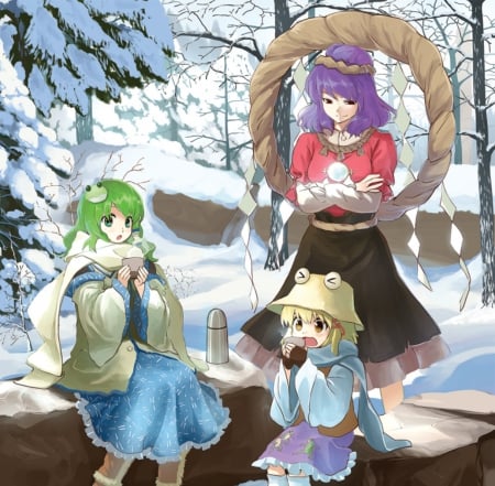 WinterLand - cute, freeze, hot, anime girl, girl, green hair, cold, touhou, winter, pretty, sweet, anime, purple hair, long hair, nice, lovely, sexy, female, snow