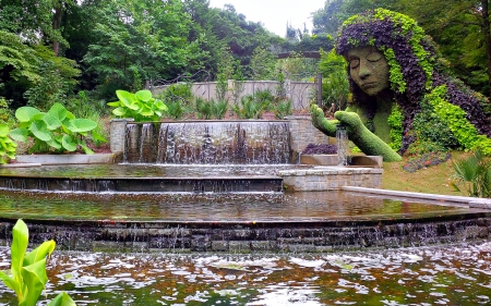 Earth Goddess - gardens, sculpture, waterfall, usa