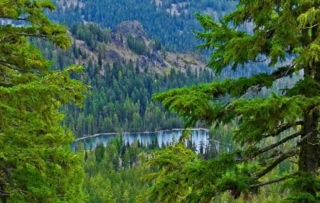 View of lake Hariette - summer, rocks, clear, cliffs, beautiful, quiet, view, nature, mountain, crystal, hidden, water, hills, serenity, blue, lake, nice, lovely, trees, calm, hariette