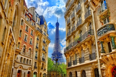 Paris - Eiffel, street, France, Paris, houses, photo