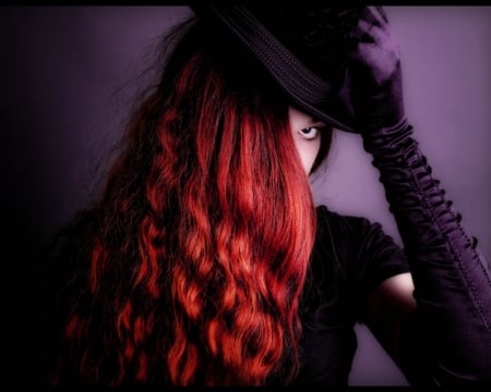 Near dark - model, hat, eye, woman, redhead