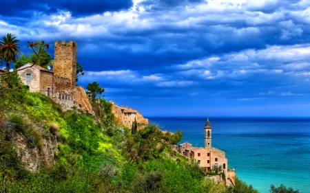 Castle - trees, sea, photo, castle, sky