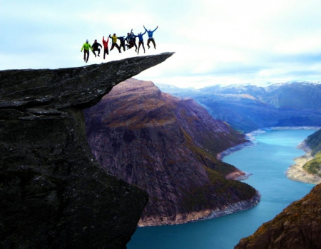 Please, Don't do that ! - cliffs, river, mountains, Photo composition