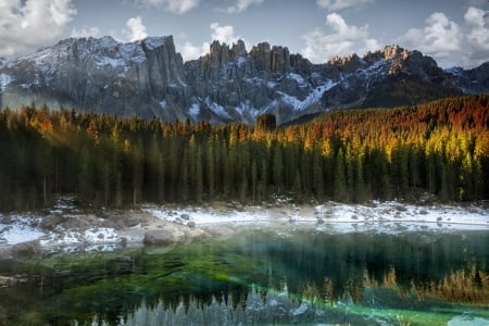 Colors of Nature - reflections, clouds, trees, colored, snow, lake, weather