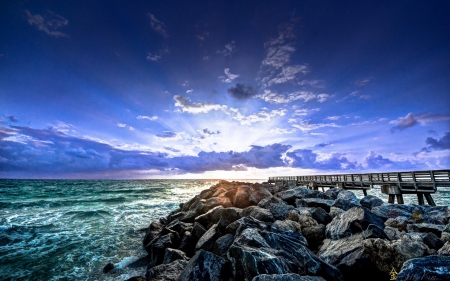 Clouds - rock, ocean, clouds, rocks