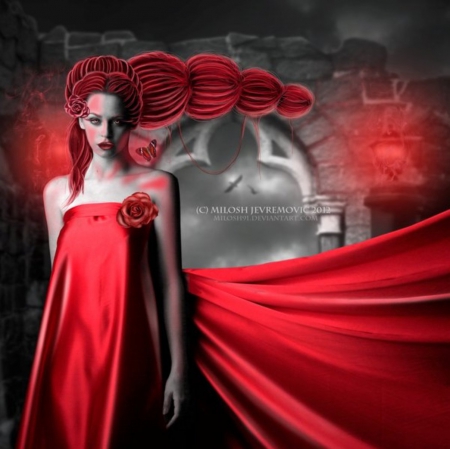 Red Silent - silent, red, lady, fantasy