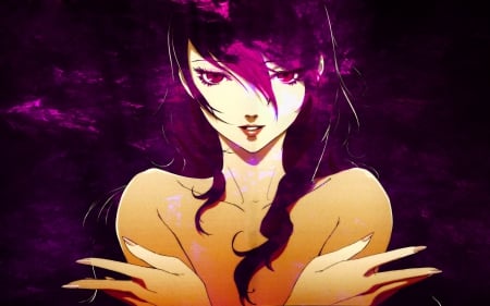 Anime Girl - purple, pretty, cute, black, beauty, sweet, anime, girl, art, long hair