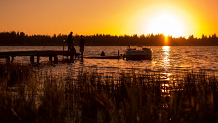 Sunset - lake, nature, sunset, sun