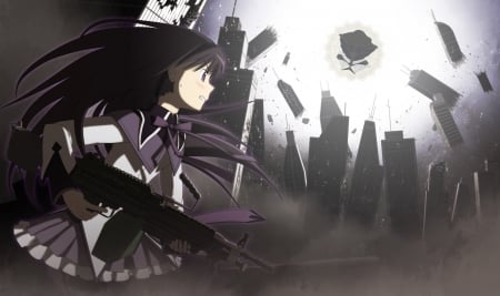 homura hard batle - cute, sed, gun, batle