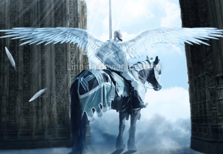 Let's Fly - horse, warrior, wings, knight, fantasy