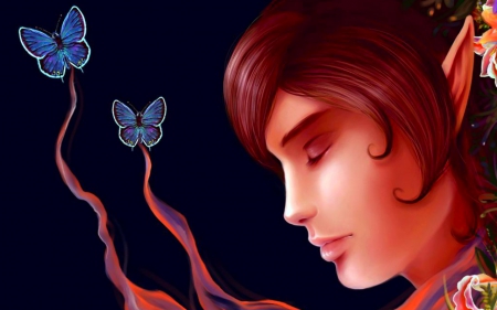 Butterfly dreams - face, butterfly, fantasy, art