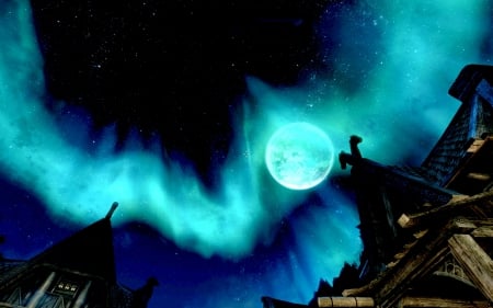 FULL MOON STARRY SKY - screenshot, aurora, sky, fullmoon, game, stars