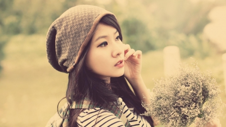 Asian - beanie, girl, women, asian