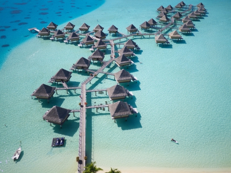 Bora Bora Water Bungalows - resort, bora bora, clear, beautiful, beach, islands, hotel, luxury, tahiti, exotic, paradise, tropical, water, polynesia, villlas, aqua, waters, shallow, blue, sandbank, sand, lagoon, island, bungalows