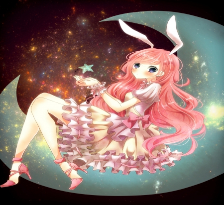 Pink Bunny - dress, girl, orginal, long hair, pink, bunny