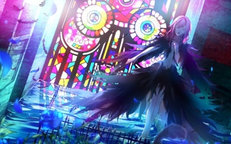 Angel - black, cute, girl, wings, white, light, feather, red, purple, pretty, beauty, sweet, yellow, dark, anime, blue, lovely, orange, angel, green