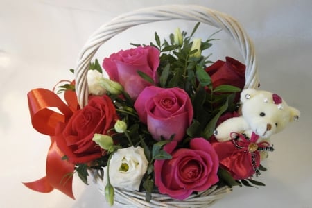 *** For you with love *** - flowers, bear, roses, nature, teddy, flower