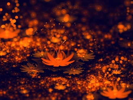 Orange Flowers - flowers, design, orange, fractal