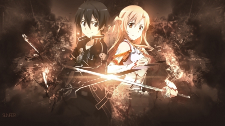 Sword art online - Girl, game, swords, guy, Anime