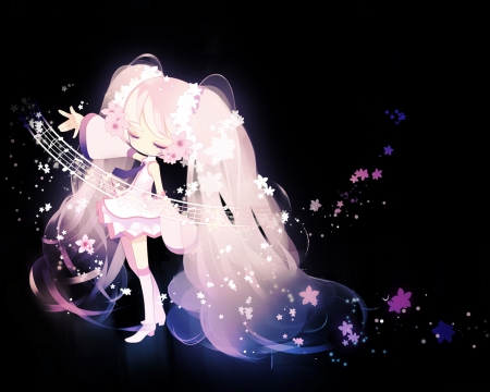 Sakura Miku - hatsune miku, music, long hair, pink hair, sakura miku, lovely, kawaii, vocaloid, flowers, cute