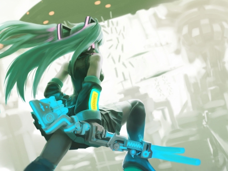 Hatsune miku - hatsune miku, blue hair, warrior, vocaloid, anime, long hair, miku, anime girl