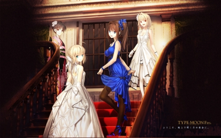 Girls Night - girls night, saber, anime, dress, cool, lovlely, females, anime girls, fate stay night