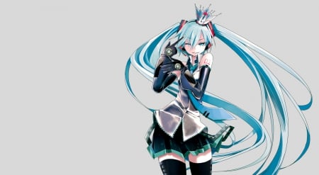 ~Queen Hatsune Miku~ - anime, vocaloid, queen, Hatsune Miku, crown, long hair, blue hair, ponytails, blue eyes