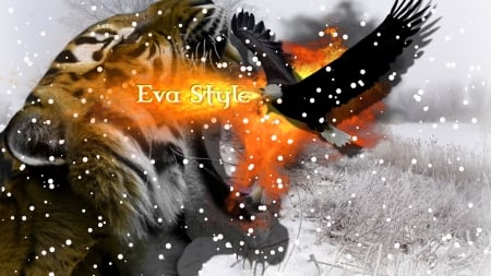 Fantasï¿½a Animal - fire, eagle, winter, tiger, snow