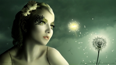 Dandelions - dandelions, lady, fantasy, abstract