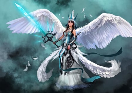 Angel - warrior, beautiful, girl, sword, angel, lovely, fantasy, lady, woman, wings, nice, art