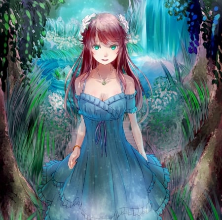 ♡ Maiden ♡ - pretty, anime, elegant, divine, female, maiden, dress, green eyes, long hair, sublime, gorgeous, nice, gown, anime girl, beautiful, hot, girl, beauty, lovely, brown hair, sweet, lady, cute, sexy