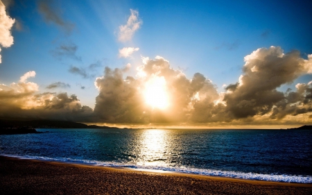 Sunset Beach - clouds, sunset, nature, beach, hd, see