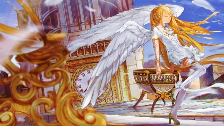 Angel Harp - anime, wings, beauty, angel