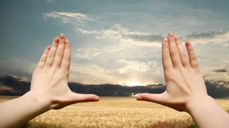 Hands - hands, sky, photo, clouds