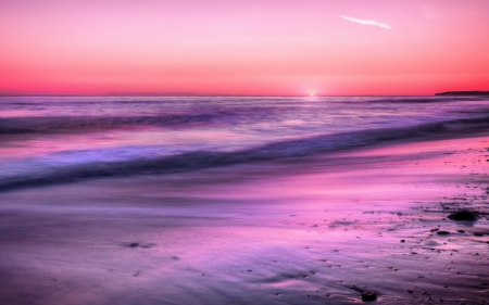 magenta sunset - beach, sunset, magenta, sea