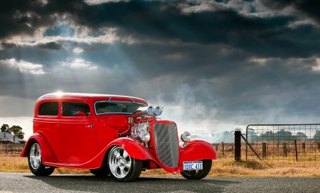 Classic Ford Hotrod - chrome engine, classic, ford, red