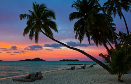 Sunset in Samoa - beach, evening, island, night, polynesia, sand, twilight, atoll, exotic, palm trees, paradise, samoa, desert, sea, ocean, islands, sunset, tropical, dusk