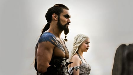 Game of Thrones - Khal Drogo and Daenerys Targaryen - Khal Drogo, stormborn, fantastic, HBO, a song of ice and fire, George R R Martin, entertainment, Game of Thrones, thrones, medieval, tv show, essos, Jason Momoa, house, khaleesi, game, daenerys targaryen, GoT, Emilia Clarke, fantasy, westeros, picture, skyphoenixx1, show, wallpaper