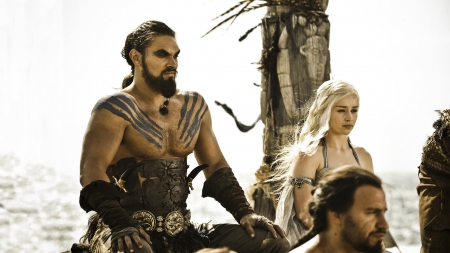 Game of Thrones - Khal Drogo and Daenerys Targaryen - Khal Drogo, stormborn, fantastic, HBO, a song of ice and fire, George R R Martin, entertainment, Game of Thrones, thrones, medieval, tv show, essos, Jason Momoa, house, khaleesi, game, daenerys targaryen, GoT, Emilia Clarke, fantasy, westeros, picture, skyphoenixx1, show, wallpaper