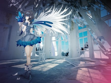 Anime Angel - art, cool, wings, anime angel, high heels, short hair, dress