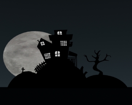 House On The Hill - house, Moon, Halloween, Tree