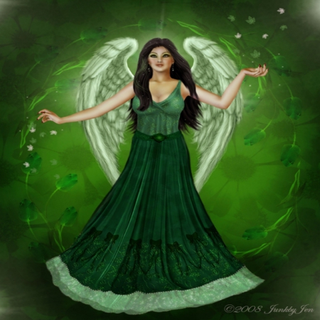 SPRING ANGEL - WINGS, DRESS, GREEN, FEMALE, ANGEL