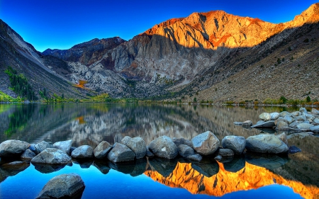 Convict Lake California At Sunset Lakes Nature Background 